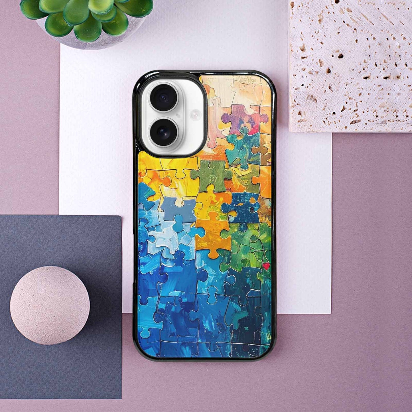 iPhone 16 Case — Autism Puzzle Pieces Puzzle Piece Pattern, Unique Phone Case Design