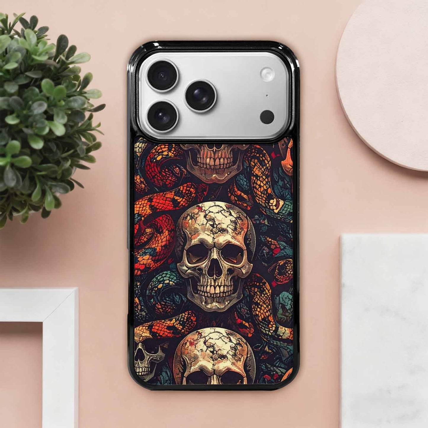 iPhone 17 Pro Max Case — Snake Skulls Print Gothic Skulls, Custom Made Phone Cover