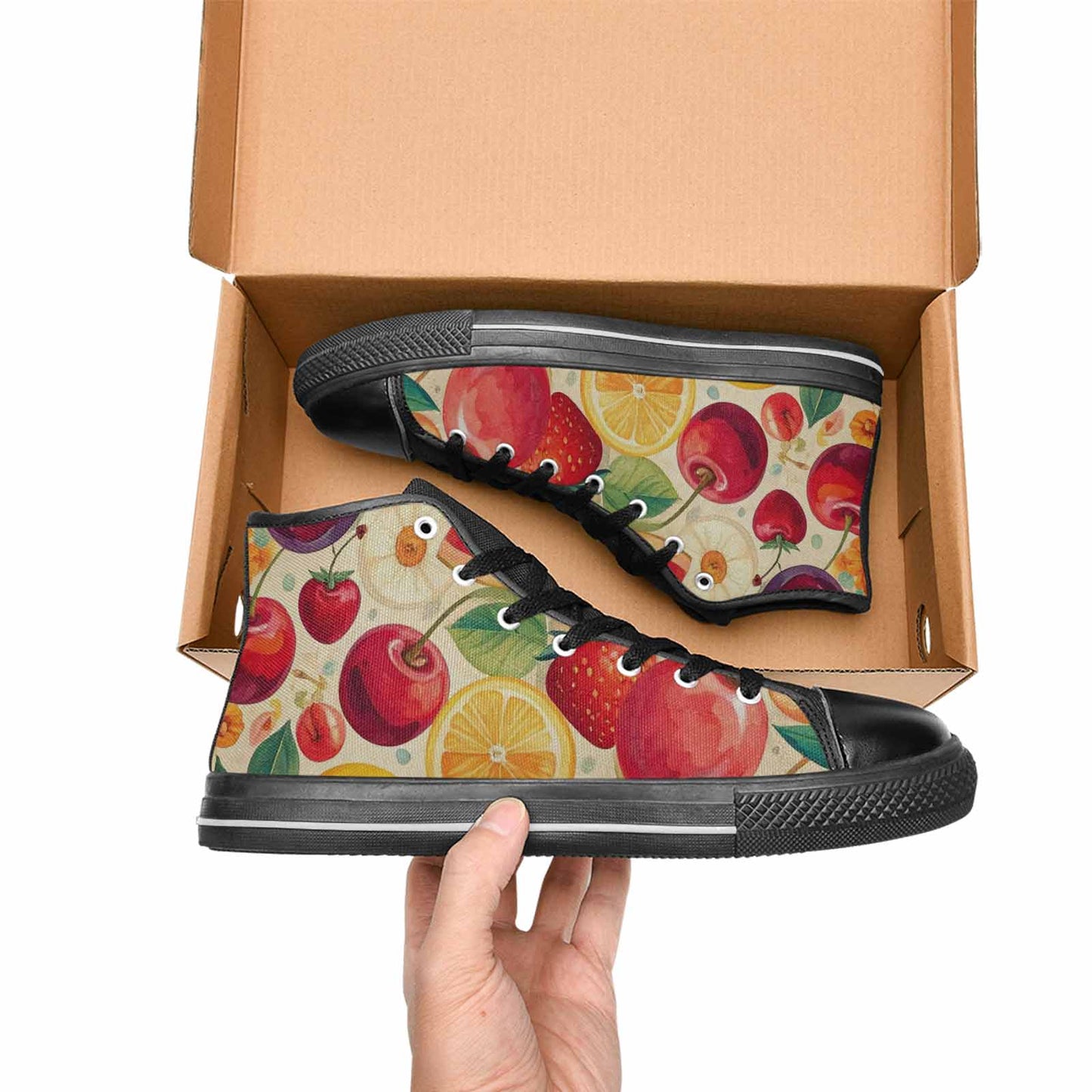 WOMEN'S Cherry Fruit Print High Top Canvas Cottagecore Custom Shoes