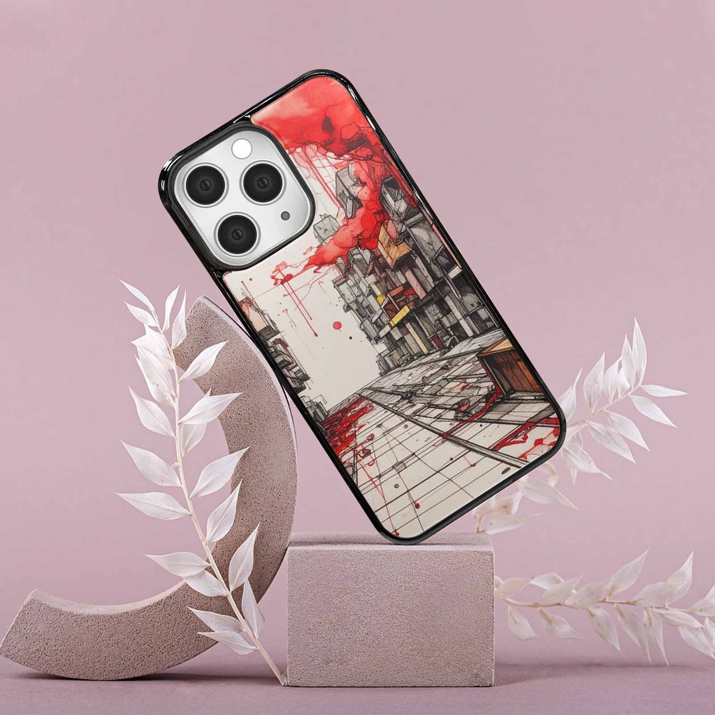 iPhone 15 Pro Max Case — Liminal Space Fragment Black Red Ink, Original Design Phone Case