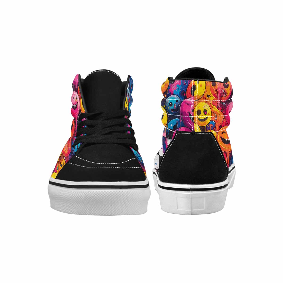 MEN'S Yellow Smiley Face High Top Canvas Surreal Custom Shoes