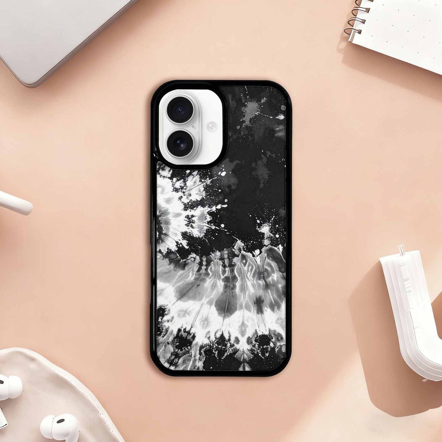 iPhone 17 Case — Tie Dye Acid Wash Black Tie, Personalized Phone Case