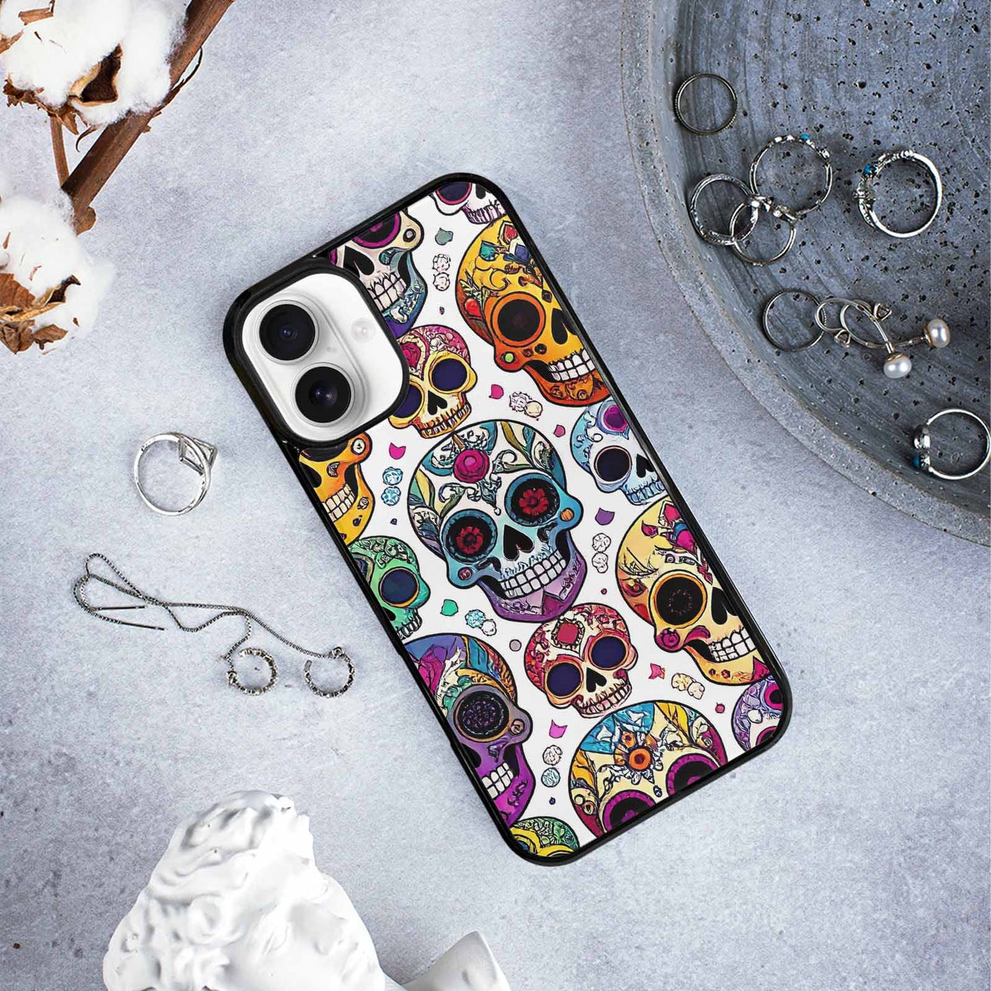 iPhone 16 Plus Case — Vibrant Skull Seamless, Custom Made Phone Cover
