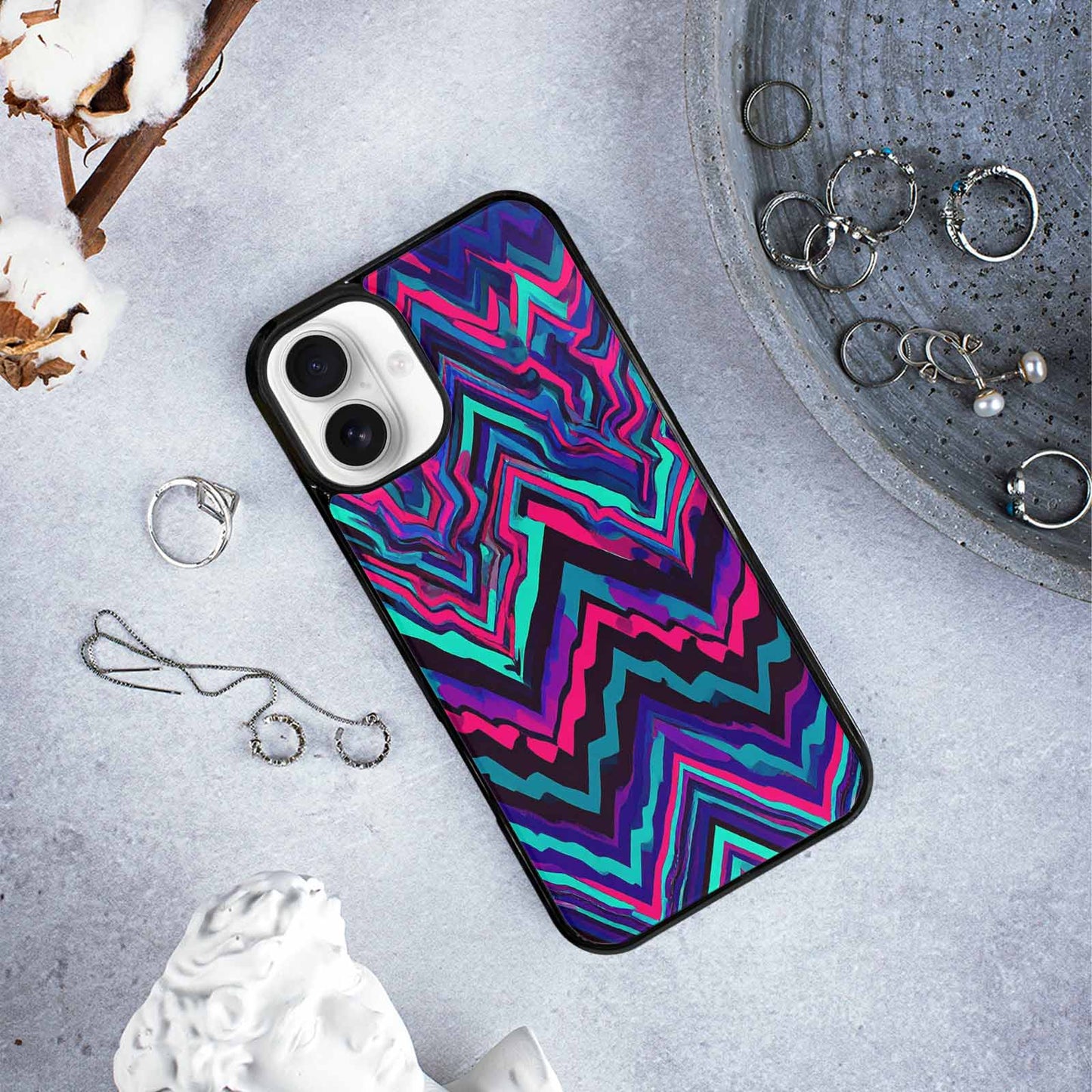 iPhone 16 Plus Case — Psychedelic Chevron Vortex, Custom Phone Case