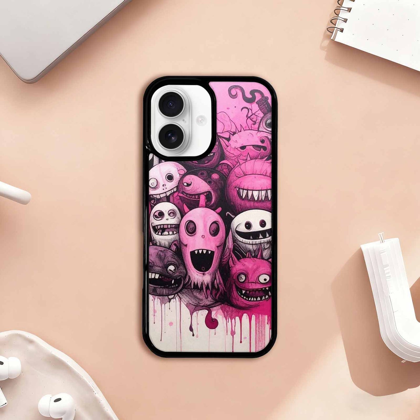 iPhone 17 Case — Black & Pink Ink Cartoon Cute, Personalized Phone Case