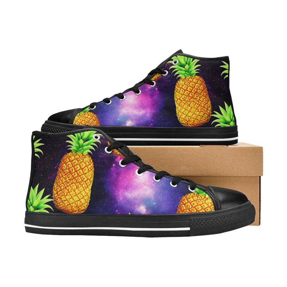WOMEN'S Galaxy Pineapples High Top Canvas Vibrant Chaos Sneakers