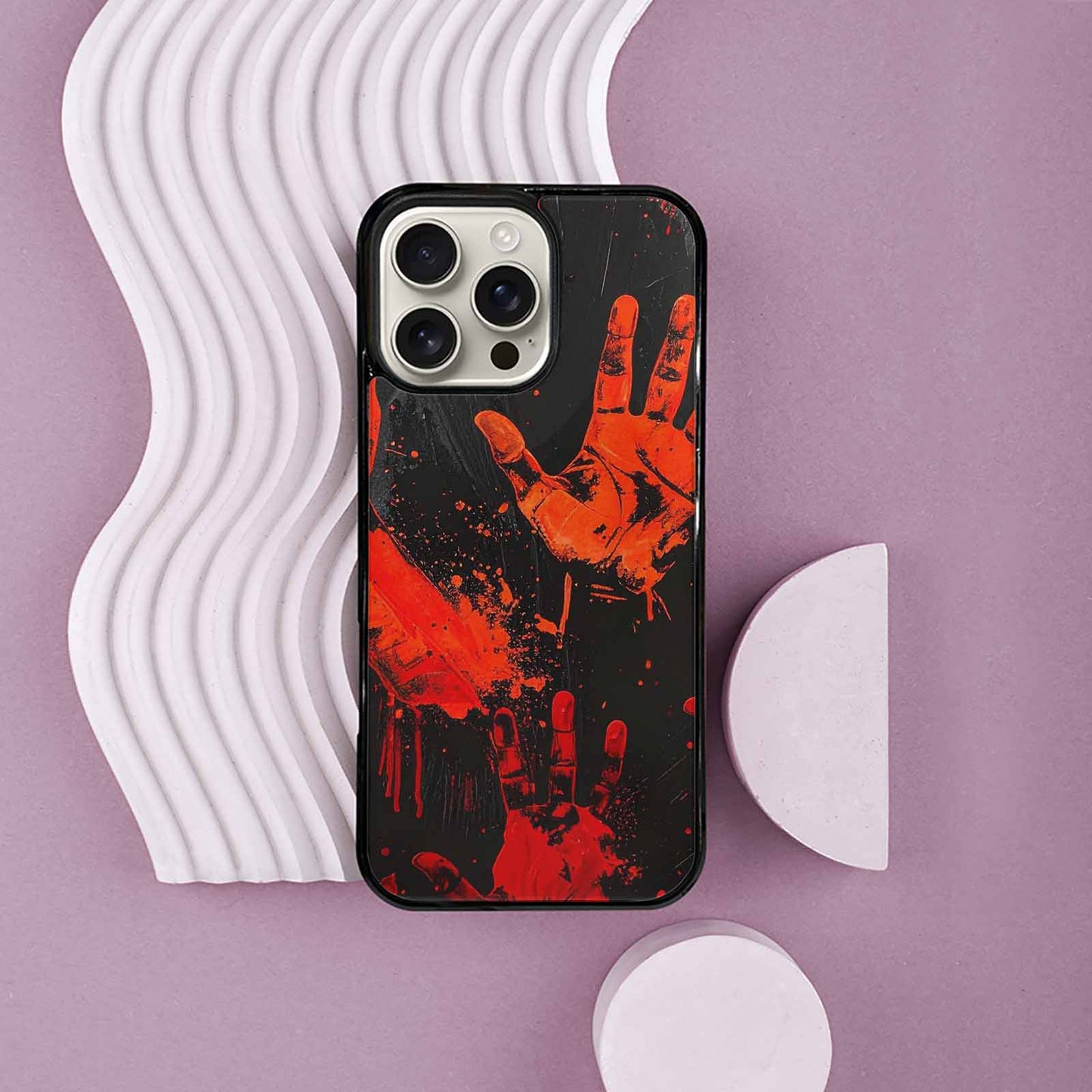 iPhone 16 Pro Max Case — Splatter Paint Art Hand Prints Black, Custom Designed Case Cover
