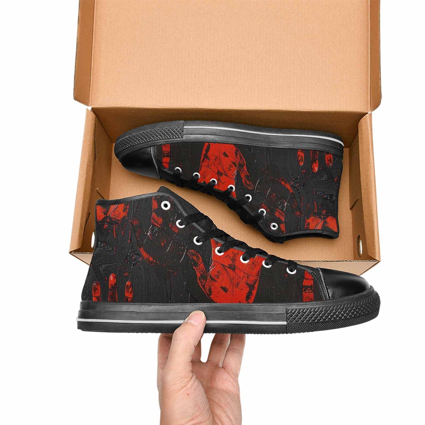 WOMEN'S Halloween Splatter Handprint High Top Canvas Vivid Custom Sneakers