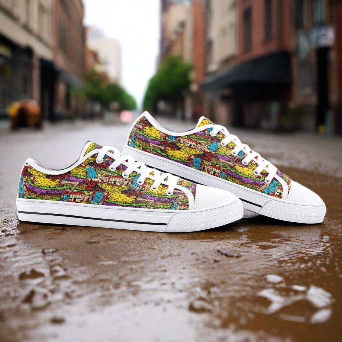 Art Low Cheeseburger Monster Custom Sneakers | Unisex | Freaky Shoes®