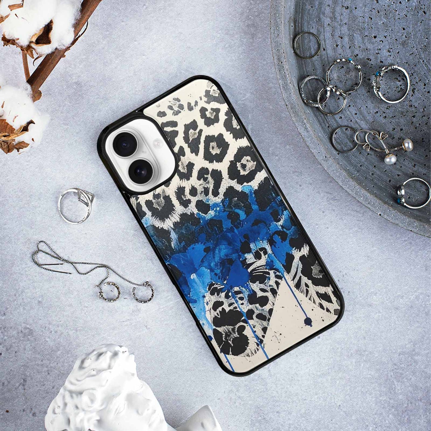 iPhone 16 Plus Case — Animal Print Black Blue Ink Animal, Custom Print Case Cover