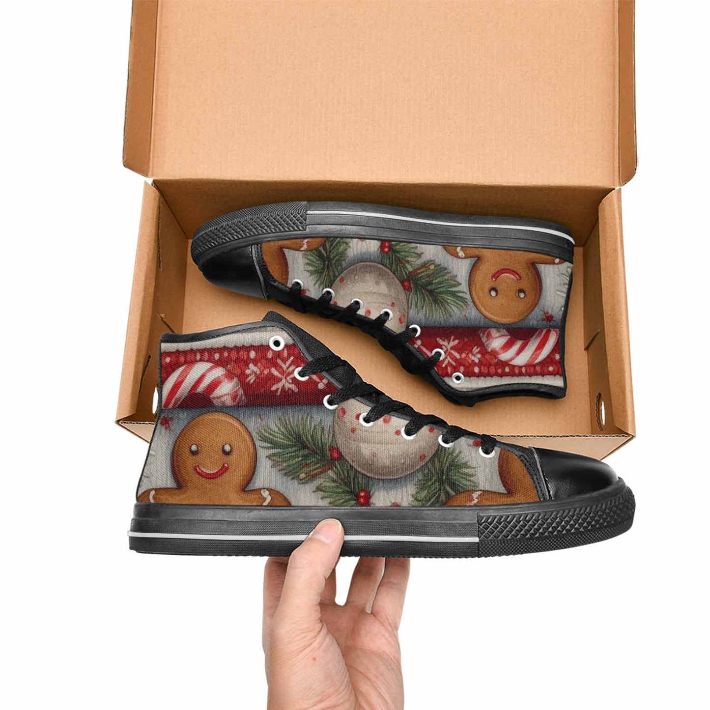 WOMEN'S Christmas Holly Snowflake High Top Canvas Grunge Custom Sneakers