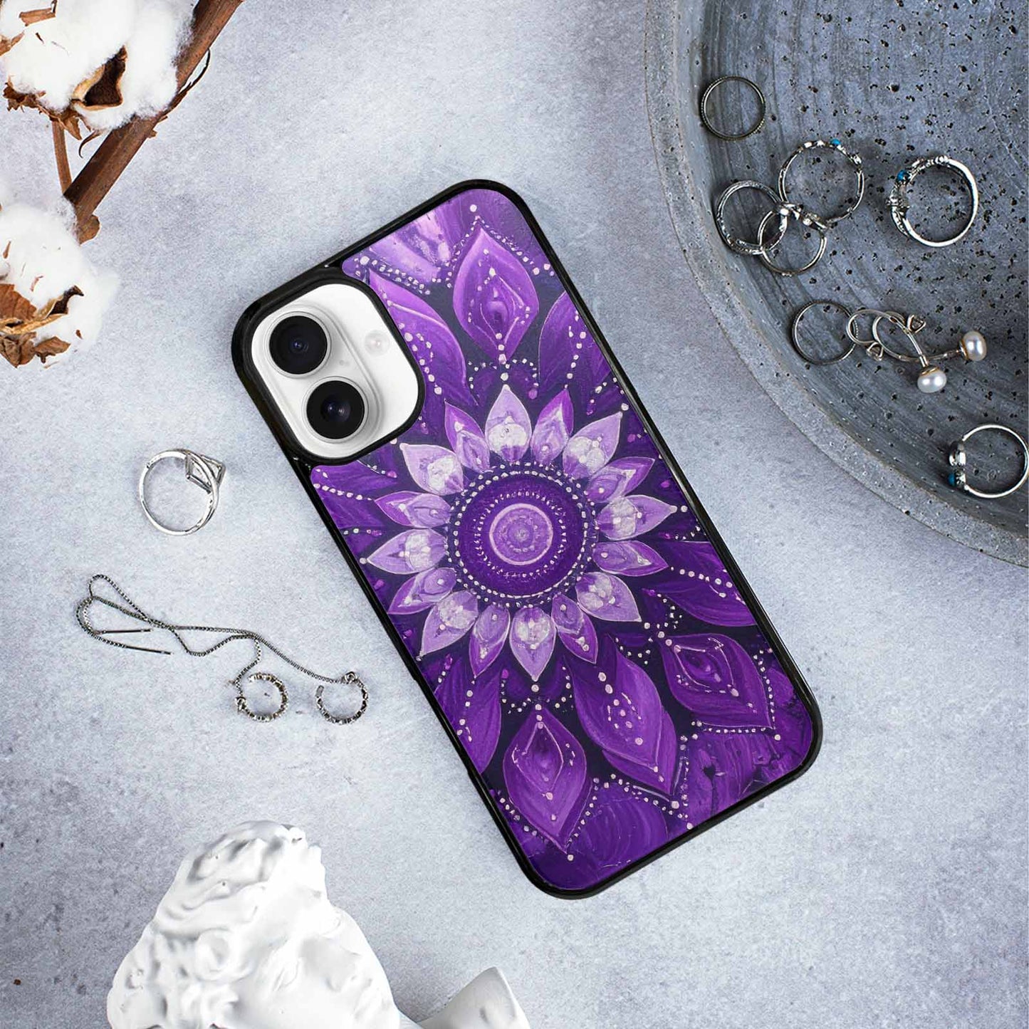 iPhone 16 Plus Case — Purple Mandala Bohemian Print Edge To, Custom Art Phone Cover