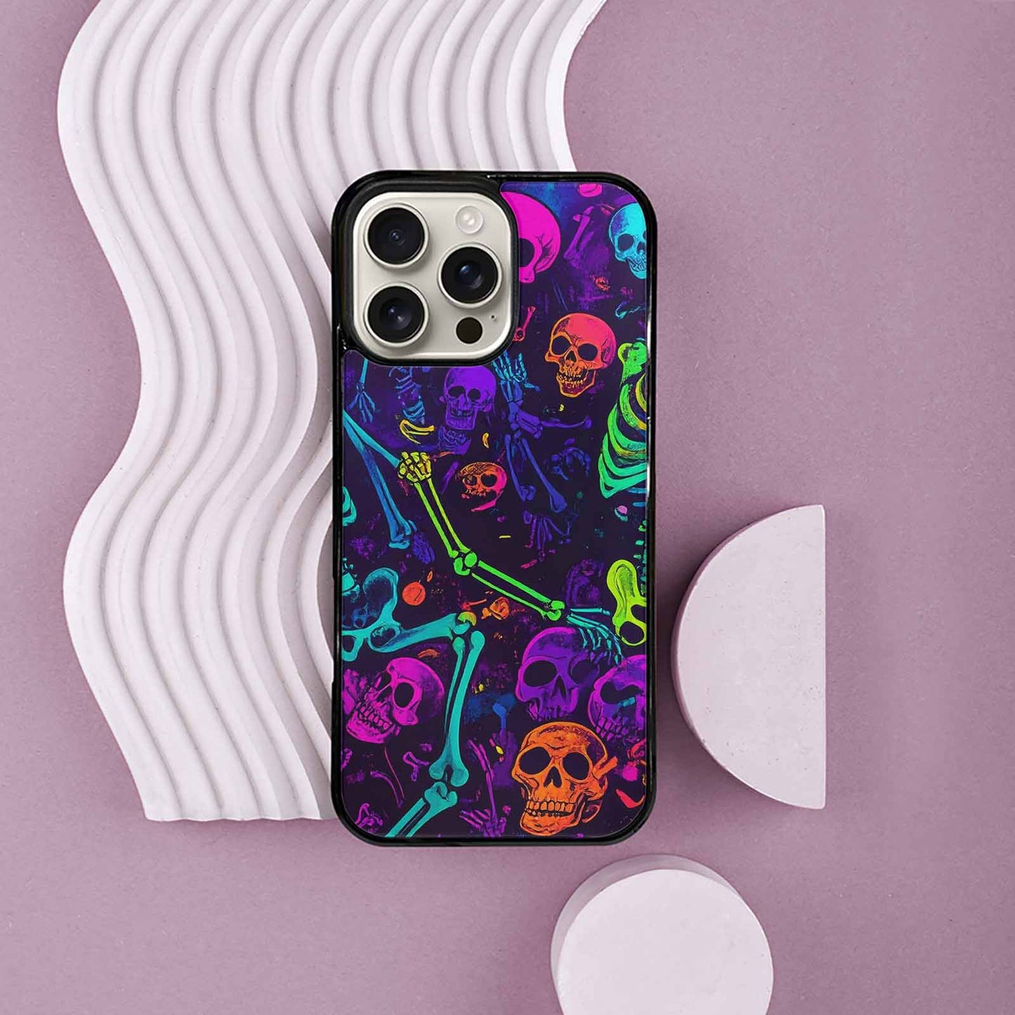 iPhone 16 Pro Max Case — Glowing Skeleton Pattern Hundreds Of Small, Custom Phone Case