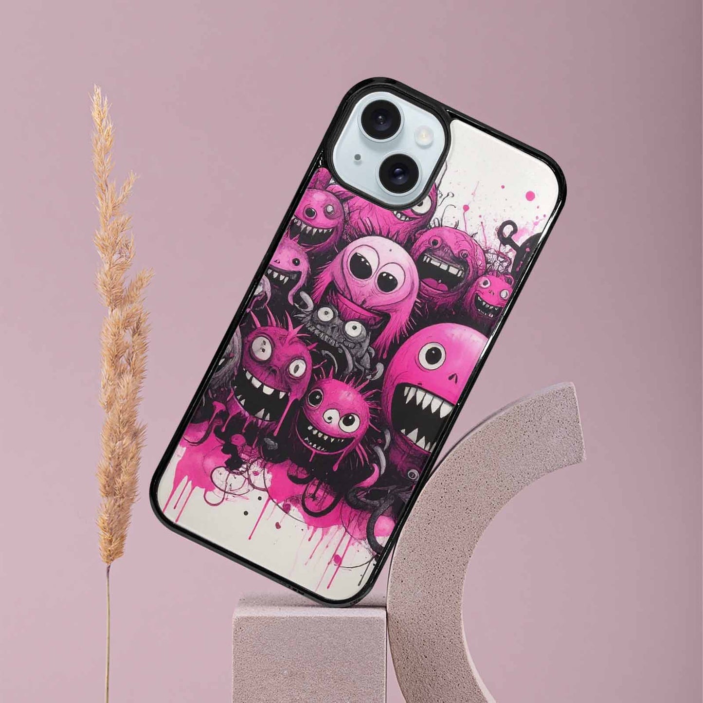 iPhone 15 Plus Case — Monsters General Black Pink Ink Cartoon, Custom Designed Case Cover