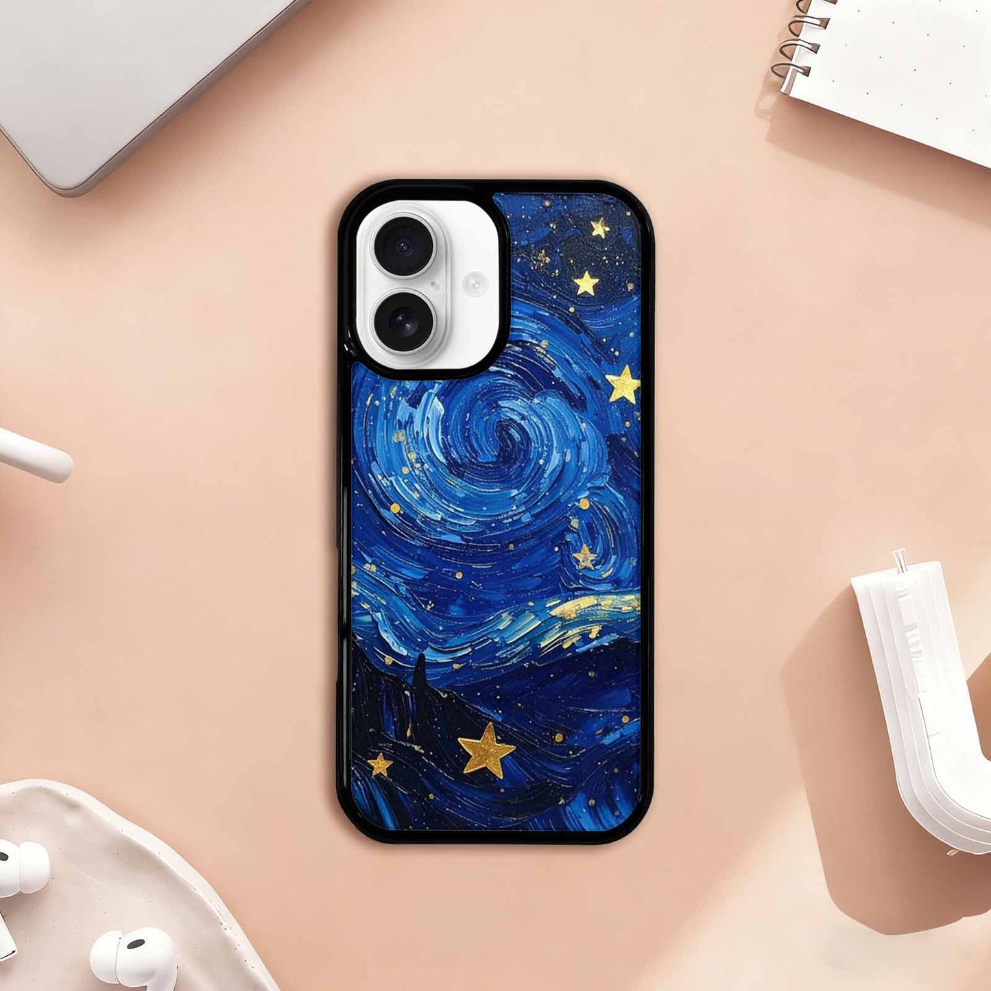iPhone 17 Case — Swirling Deep Blue Night Galaxy Space, Personalized Phone Case