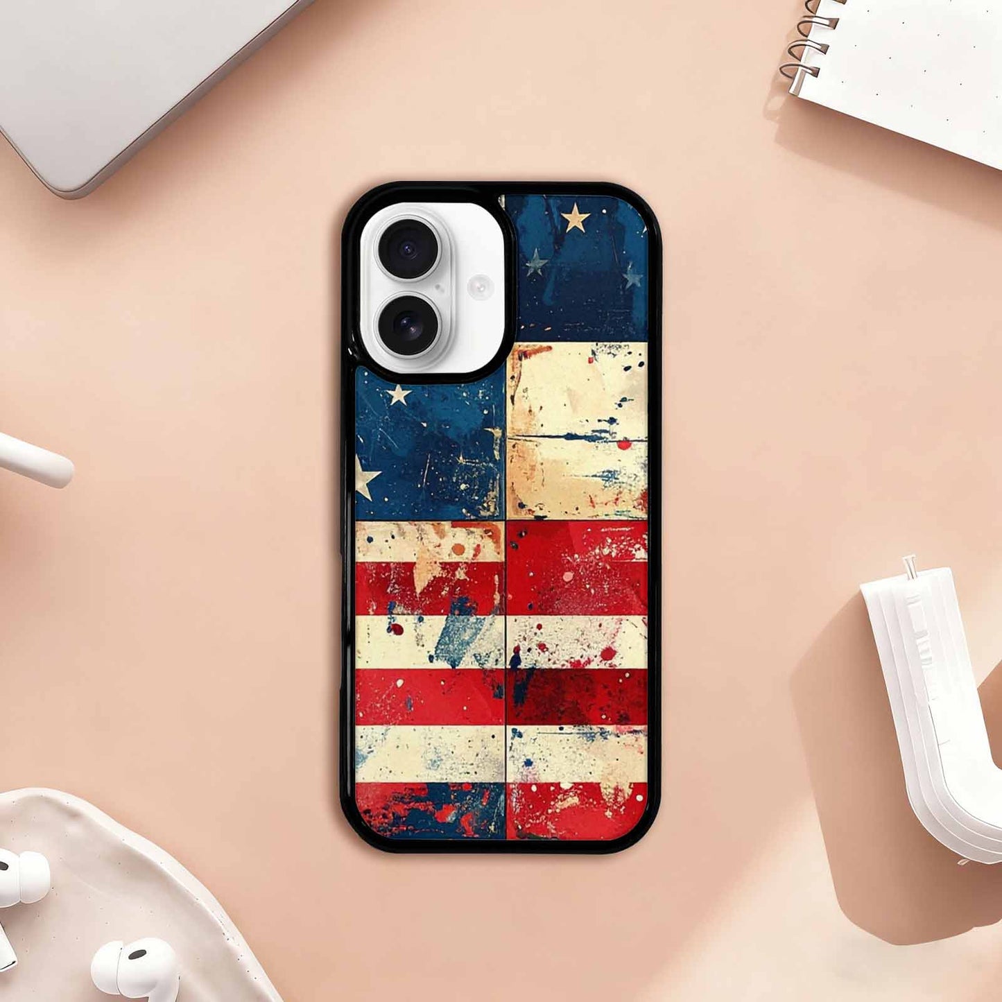 iPhone 17 Case — Small American Flag Stars Galaxy Space, Custom Printed Phone Case