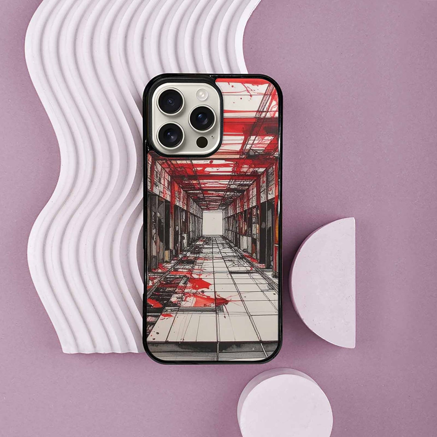 iPhone 16 Pro Max Case — Liminal Space Fragment Black Red Ink, Custom Art Phone Cover