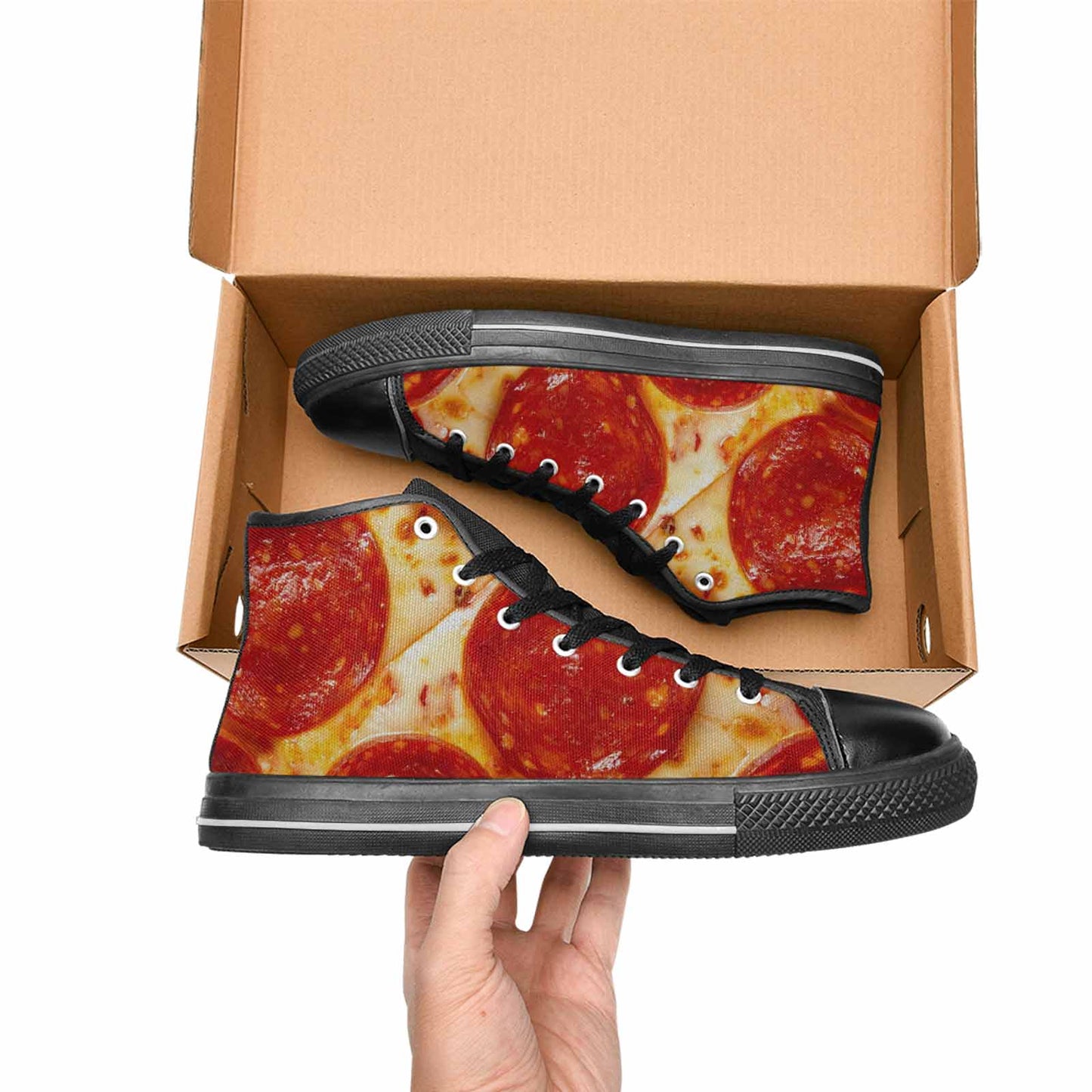 WOMEN'S Pepperoni Pizza Print High Top Canvas Surreal Custom Sneakers