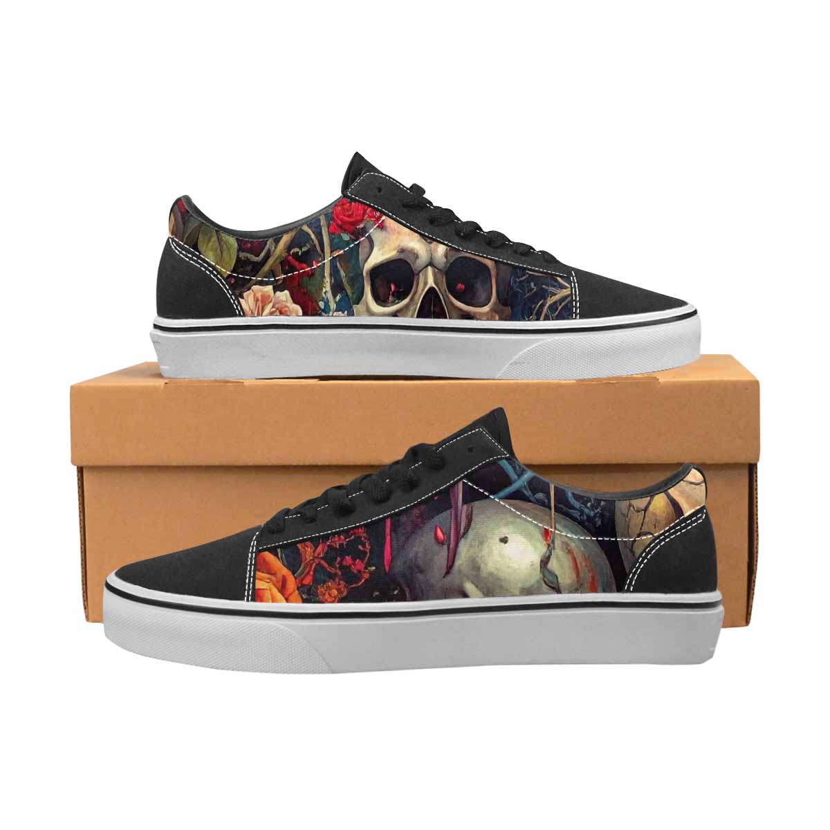 WOMEN'S Skulls Roses Melting Skulls Lace-Up Canvas Surreal Custom Shoes