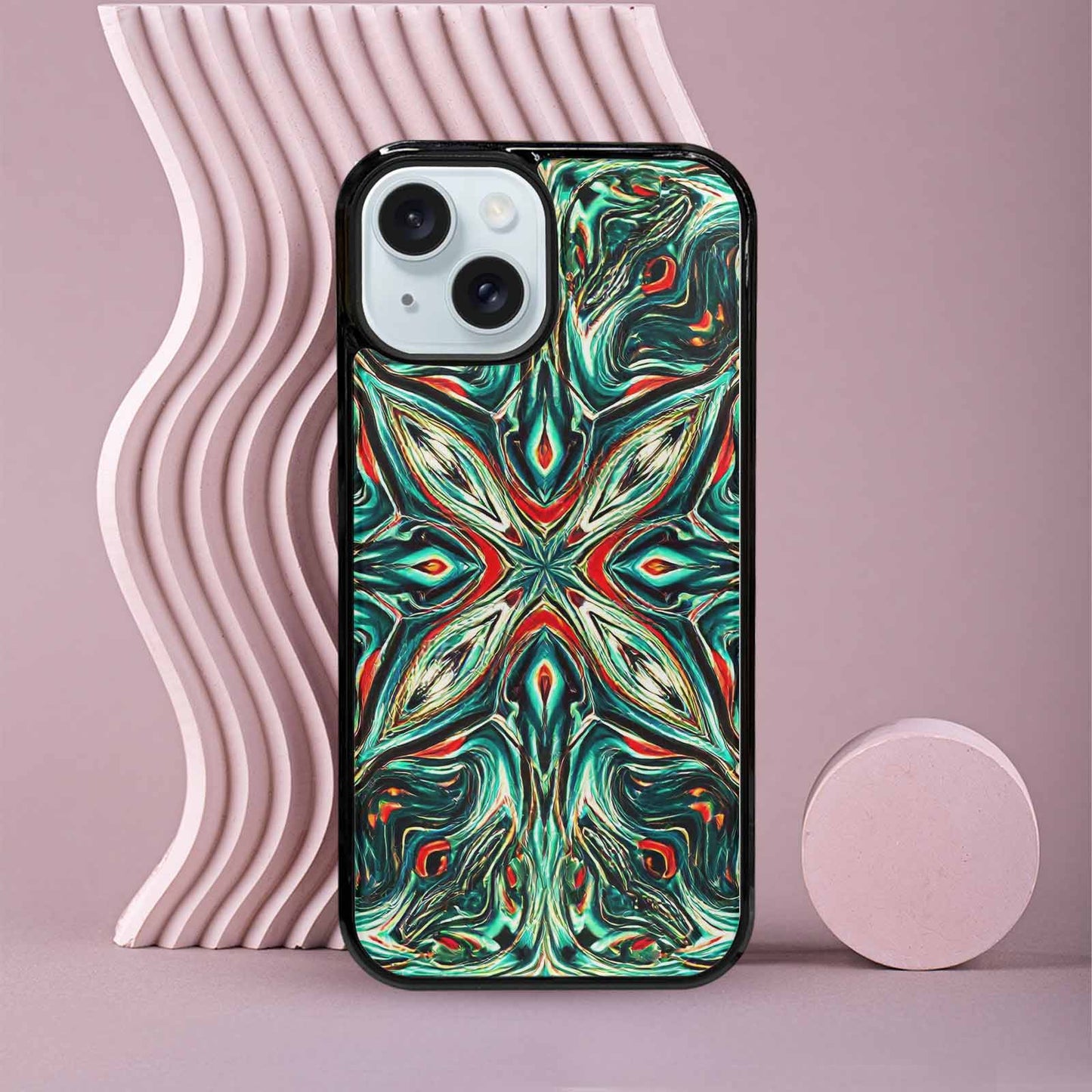 iPhone 15 Case — Holographic Tribal Blaze, Custom Printed Phone Case