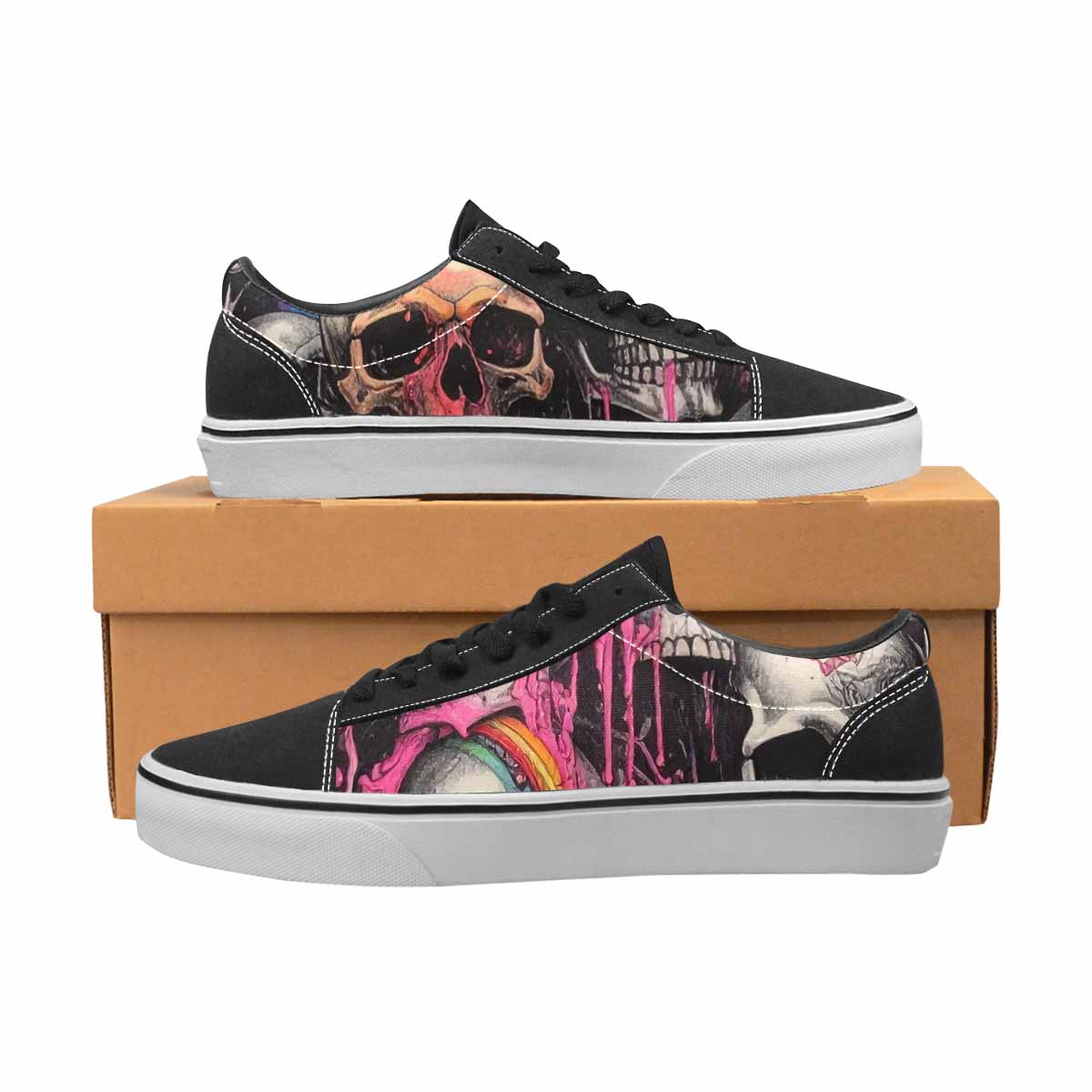 WOMEN'S Rainbow From Skull S Lace-Up Canvas Cottagecore Custom Sneakers