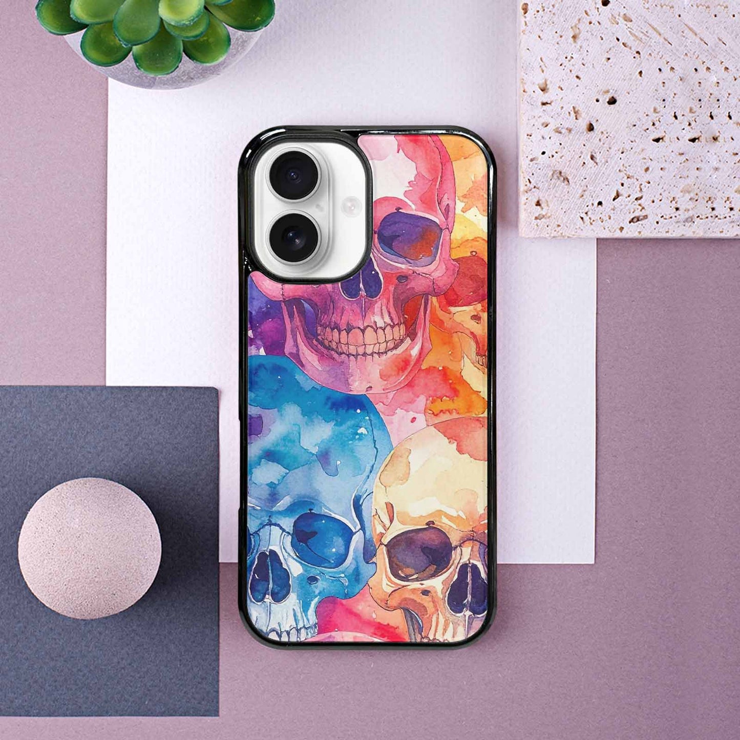 iPhone 16 Case — Kulls Watercolor Skulls Small Skull Pattern, Customized Protective Case