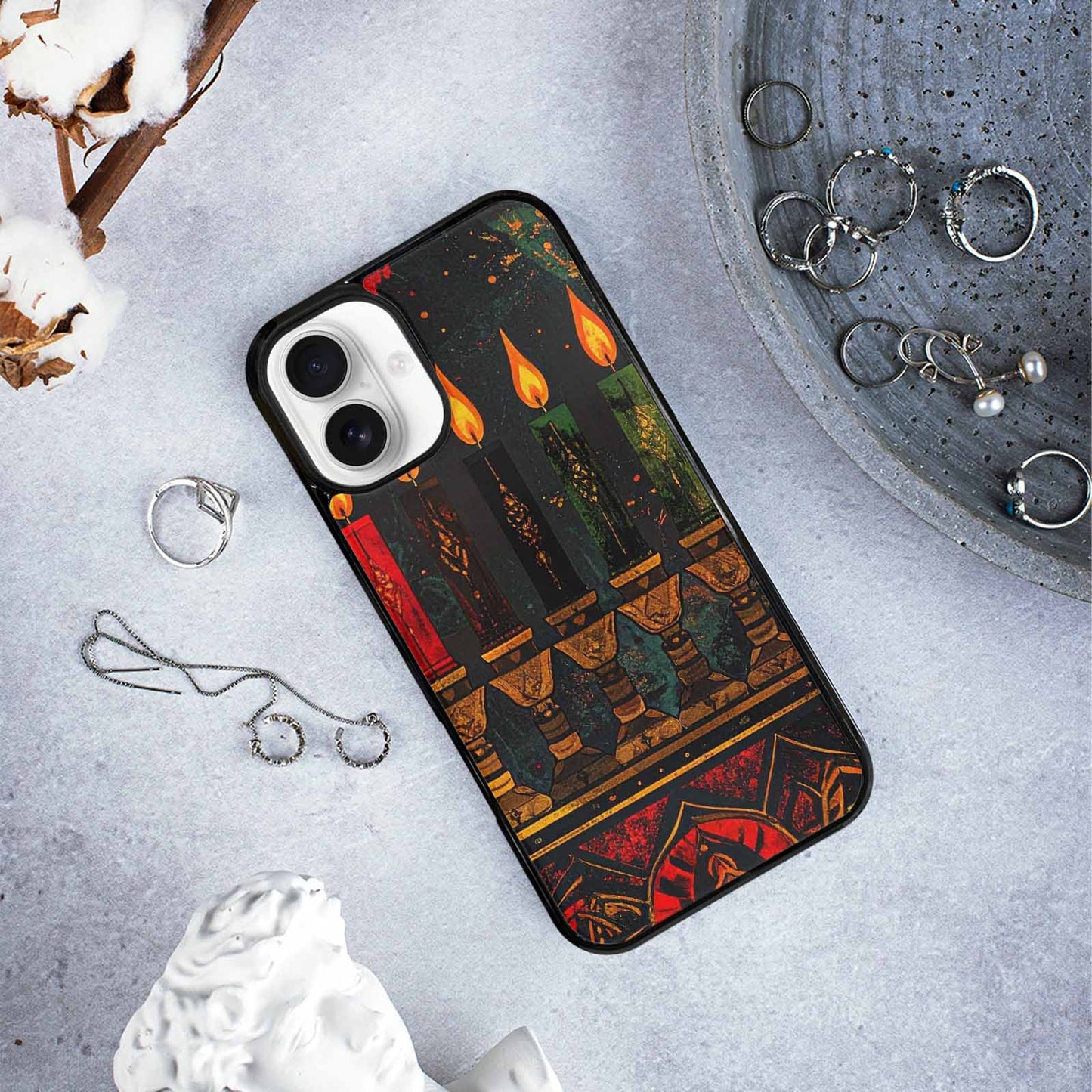 iPhone 16 Plus Case — Kwanzaa Kinara Pattern Seamless Repeat African, Personalized Phone Case