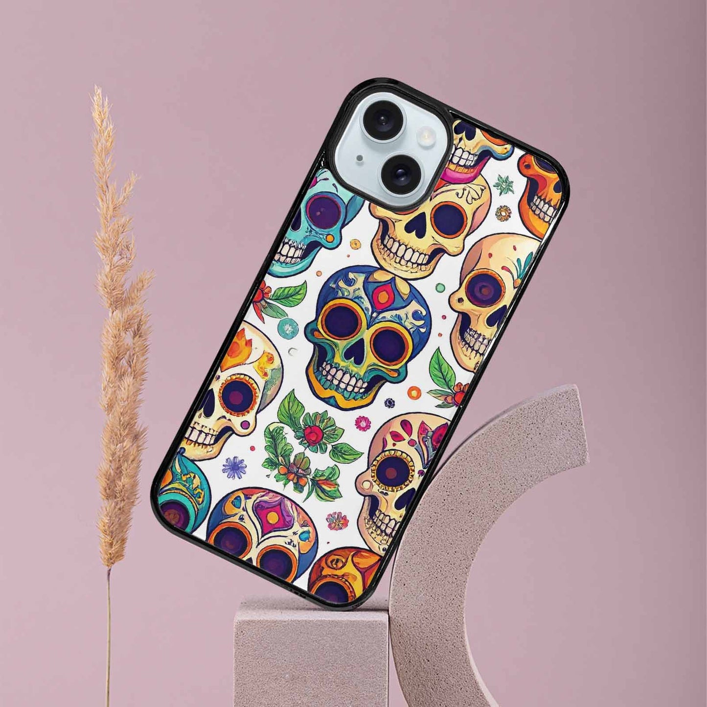 iPhone 15 Plus Case — Vibrant Skull Seamless, Personalized Phone Case