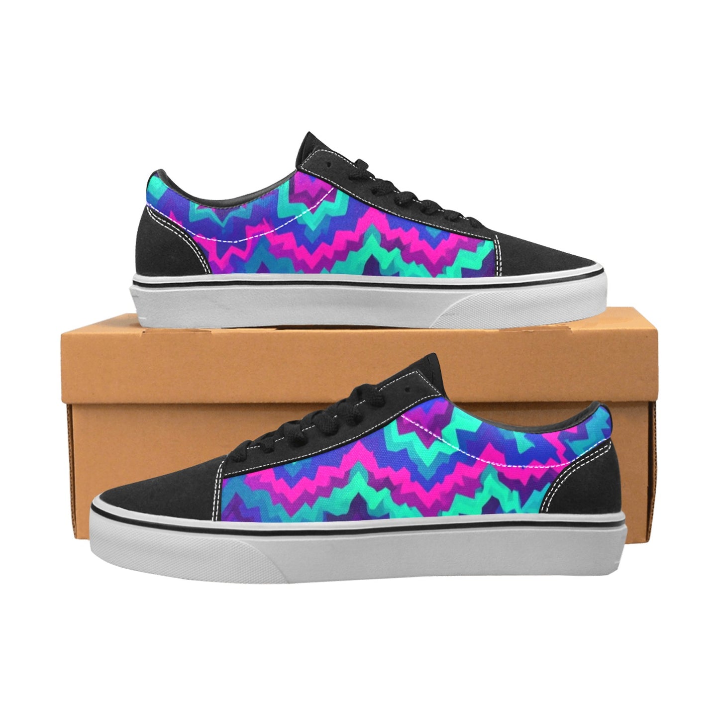 WOMEN'S Psychedelic Chevron Vortex Low Top Skateboarding Neon Fantasy Custom Sneakers