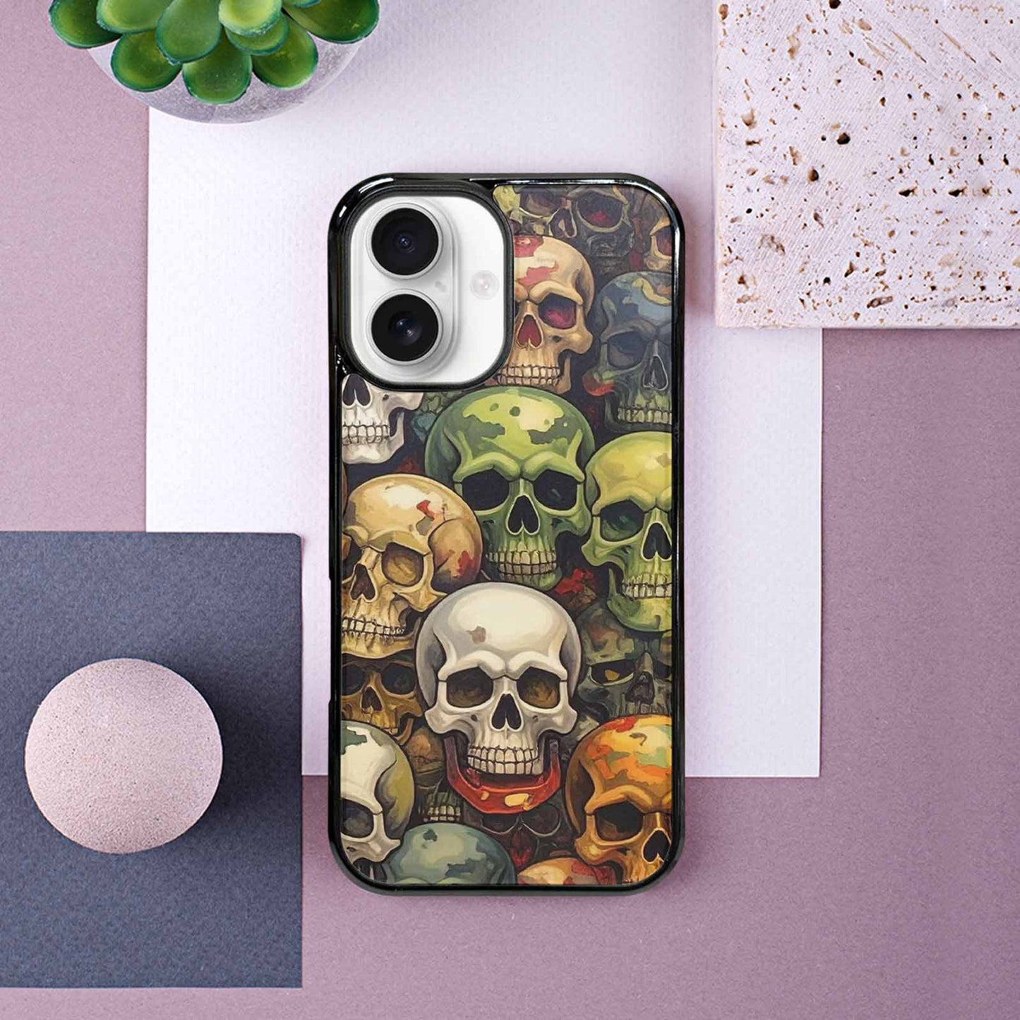 iPhone 16 Case — Skulls Pattern Hundreds Of Sma, Custom Phone Case