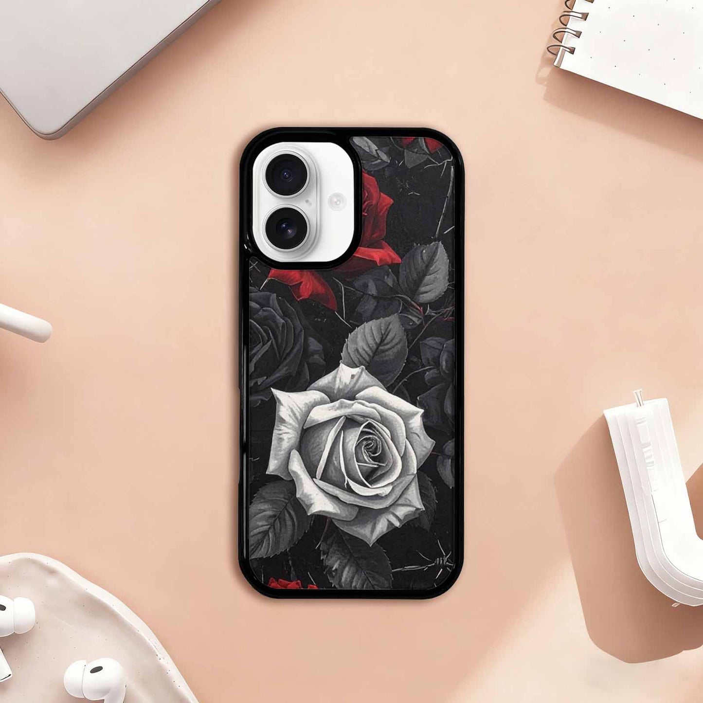 iPhone 17 Case — Small Black Gothic Rose Gothic Skulls, Customized Protective Case