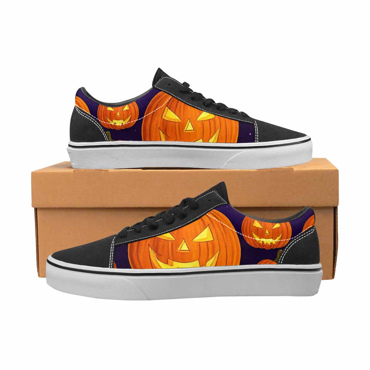WOMEN'S Halloween Jackolantern Purple Sky Canvas Lace-Up Vivid Custom Sneakers