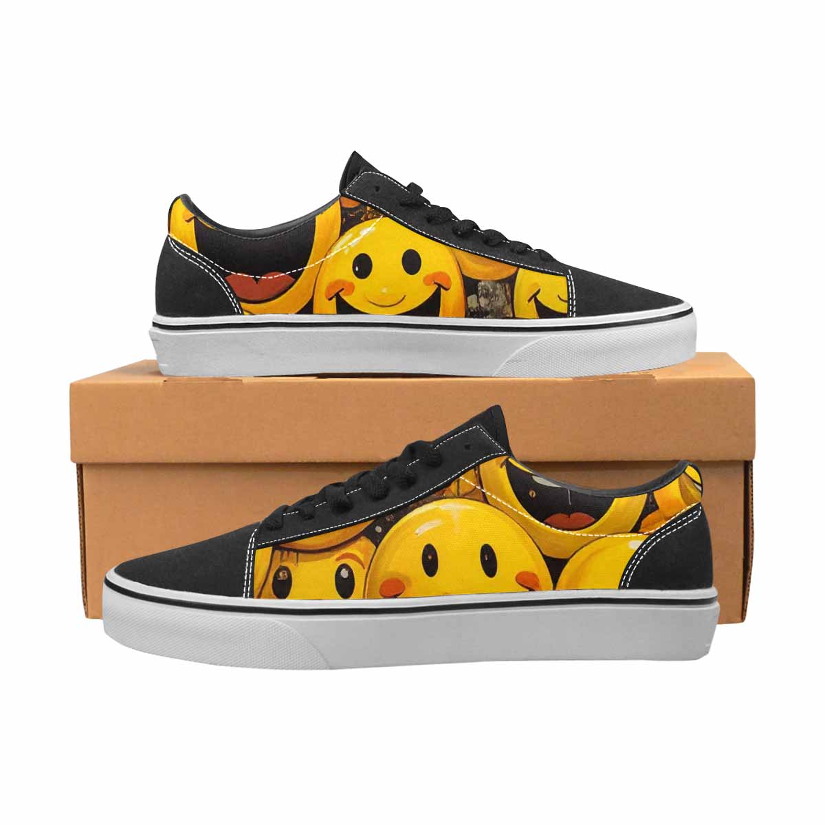 WOMEN'S Smiley Face Yellow Canvas Unique Print Cottagecore Custom Shoes