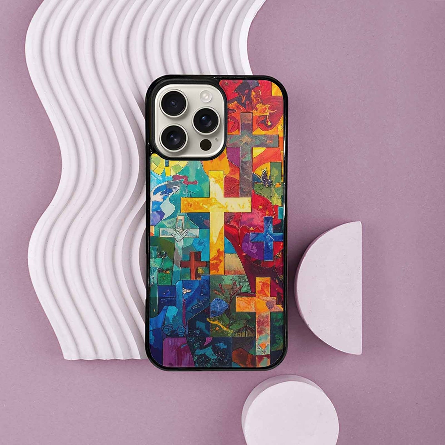 iPhone 16 Pro Max Case — Faith Cross And Faith Icons Pattern, Unique Phone Case Design
