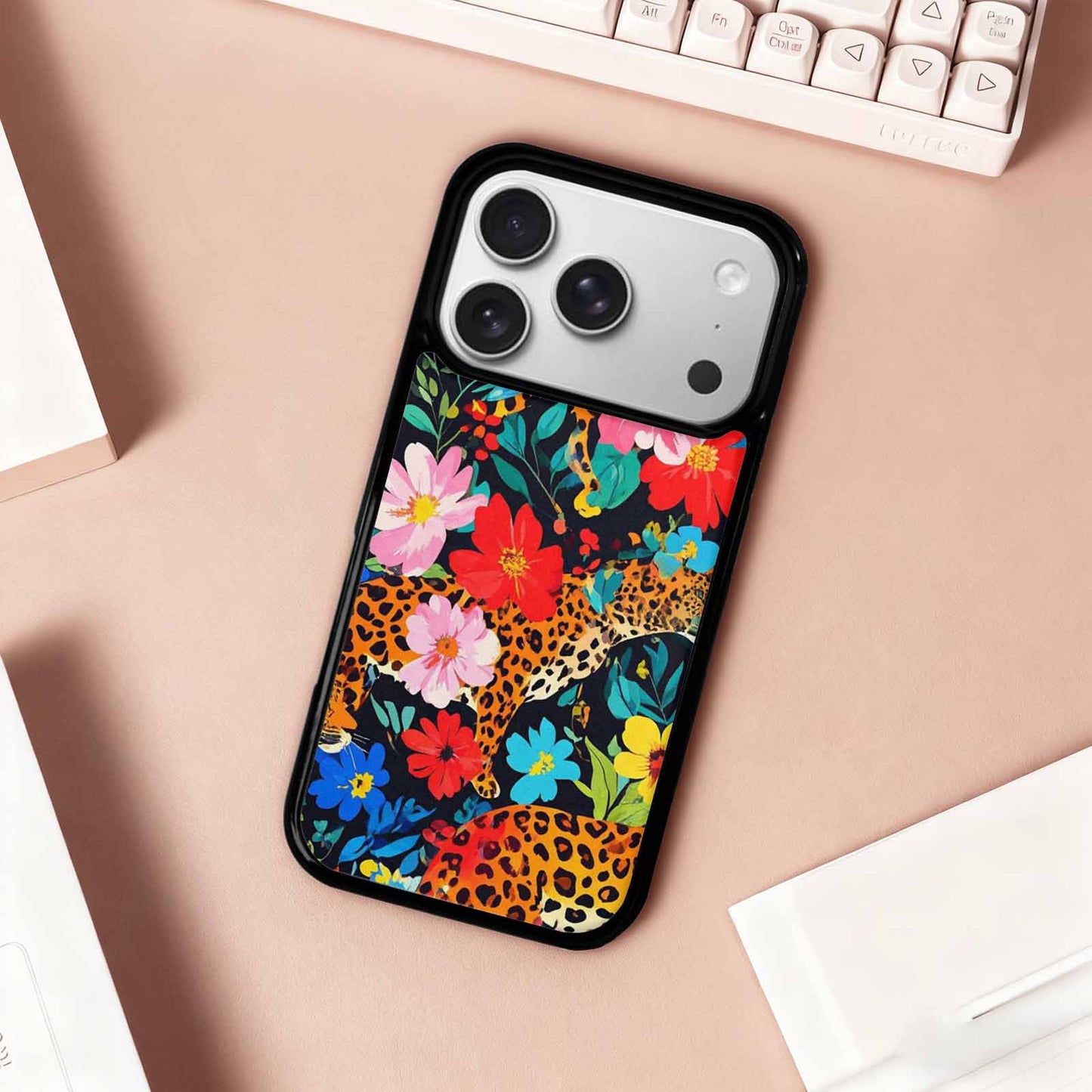iPhone 17 Pro Case — Leopard Print Floral Animal Print, Custom Printed Phone Case