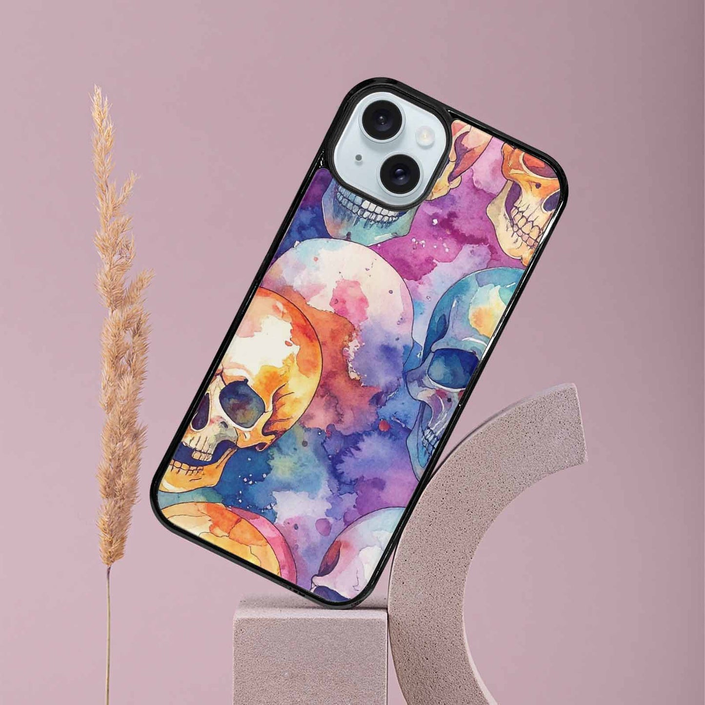 iPhone 15 Plus Case — Kulls Watercolor Skulls Small Skull Pattern, Custom Designed Case Cover