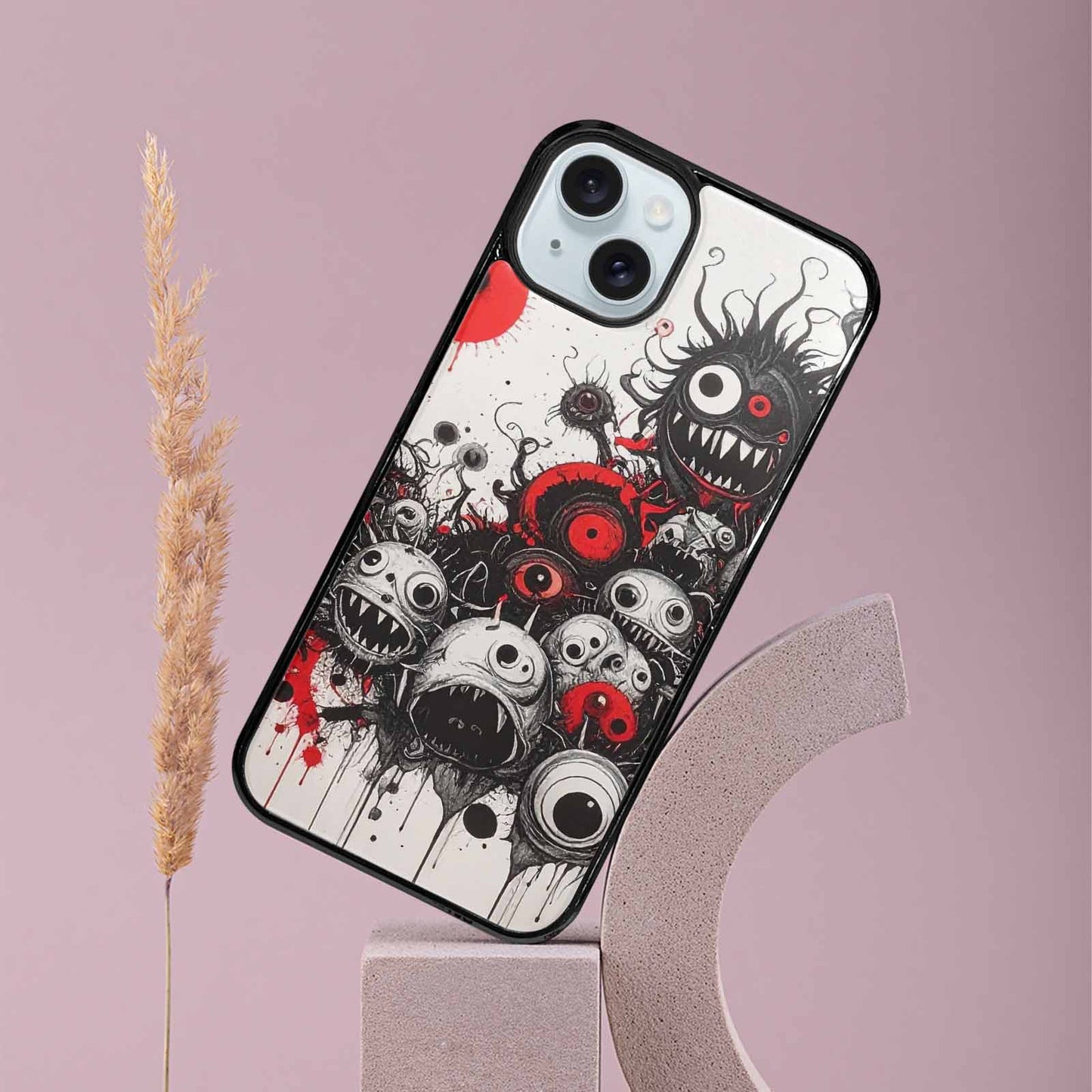 iPhone 15 Plus Case — Multi Eye Monster Black Red Ink, Custom Print Case Cover