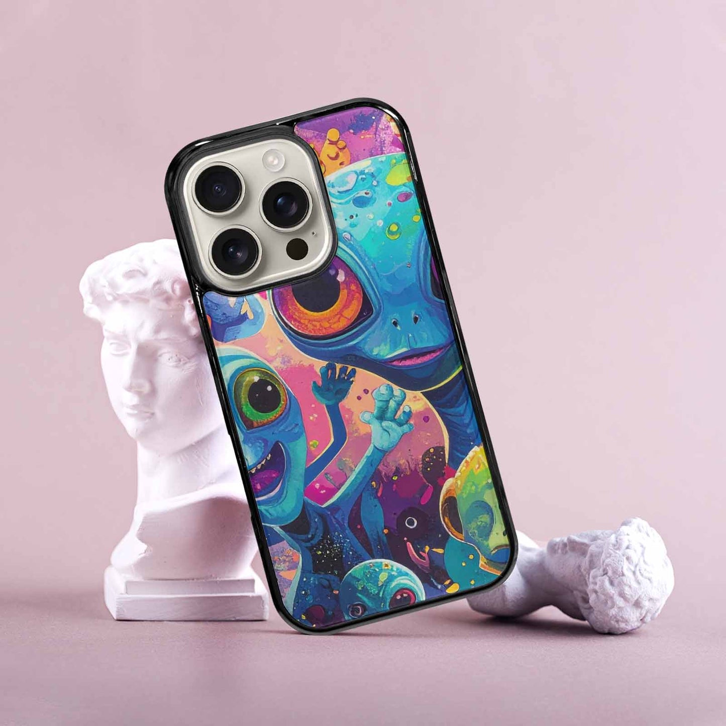 iPhone 16 Pro Case — Cartoon Alien Characters, Custom Art Phone Cover