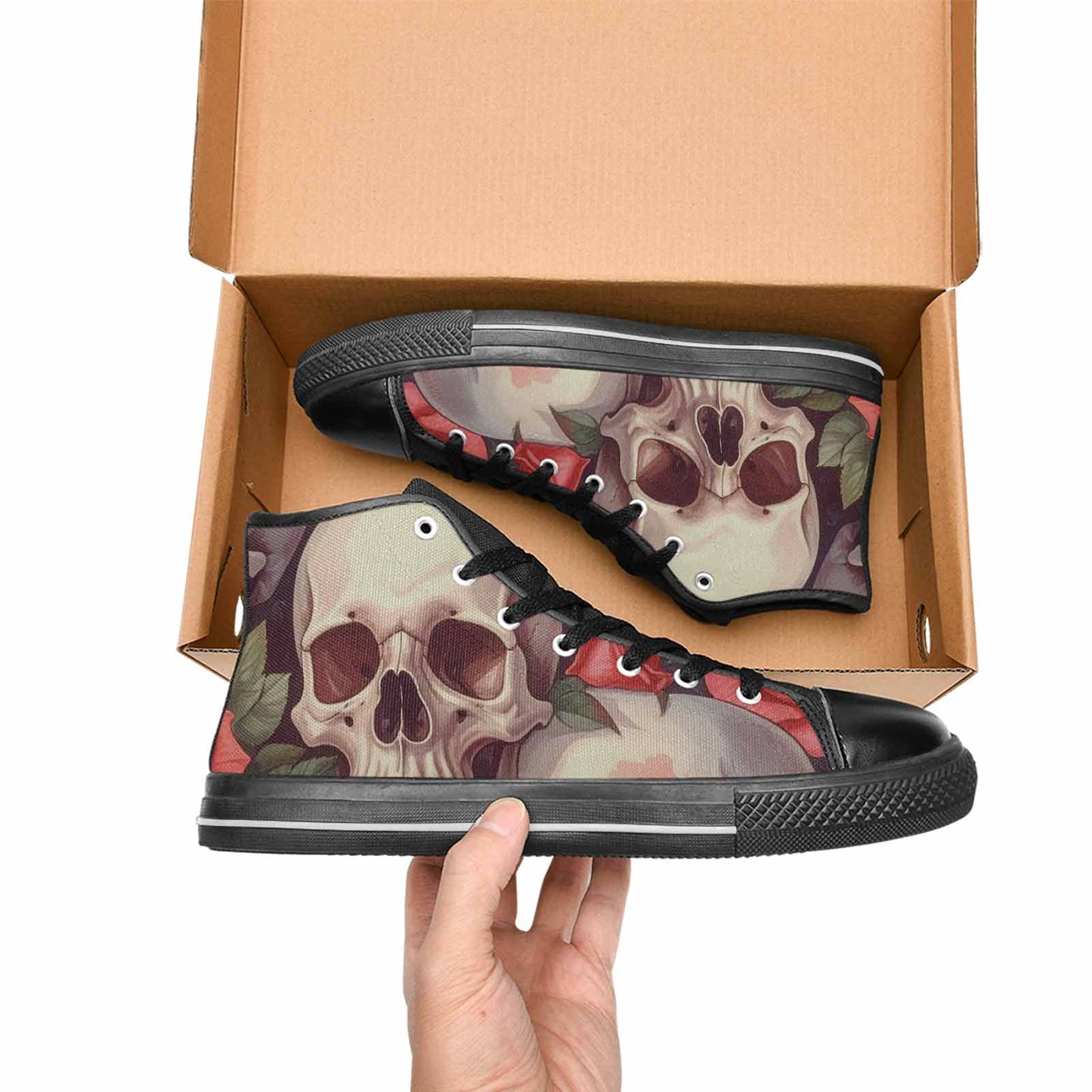 MEN'S Skulls Roses Soft Airbrush High Top Canvas Dark Academia Shoes
