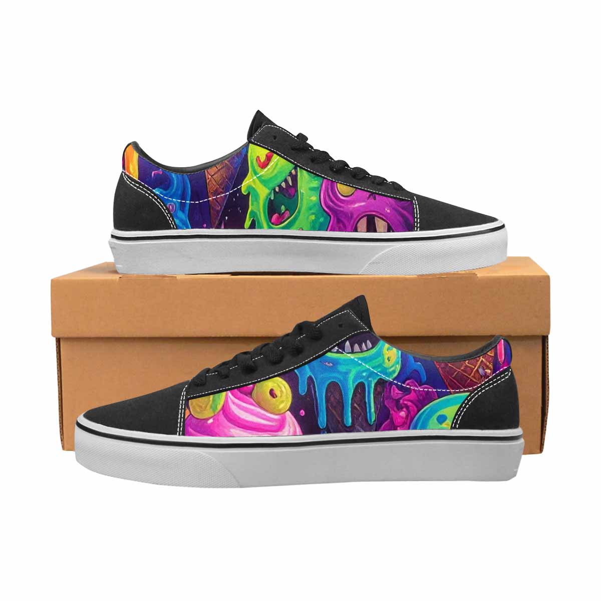 WOMEN'S Ice Cream Monsters Lace-Up Canvas Cottagecore Custom Sneakers