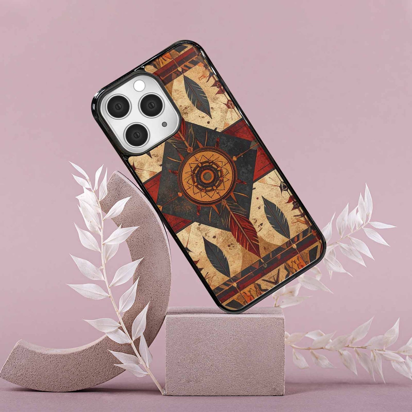 iPhone 15 Pro Max Case — Native American Geometric Pattern Arrows Feathers, Personalized Phone Case