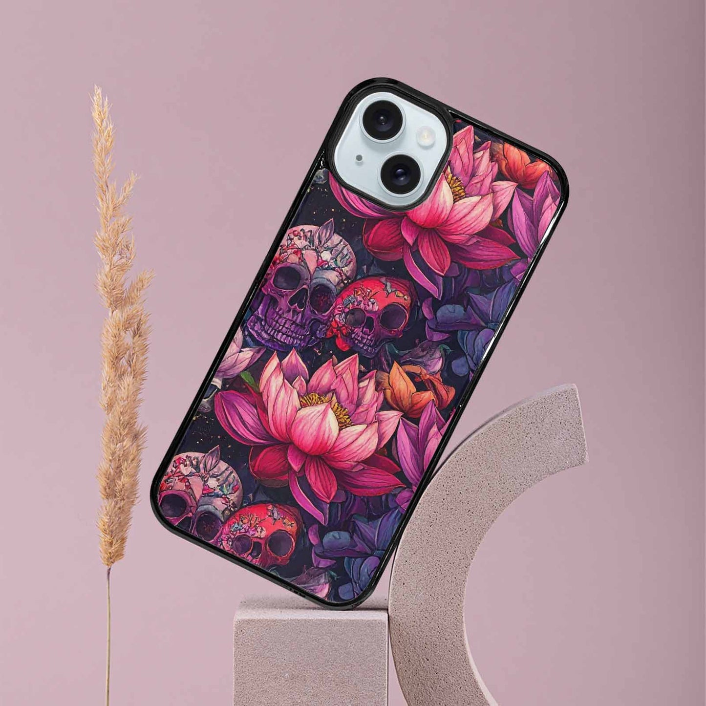 iPhone 15 Plus Case — Lotus Skulls, Unique Phone Case Design