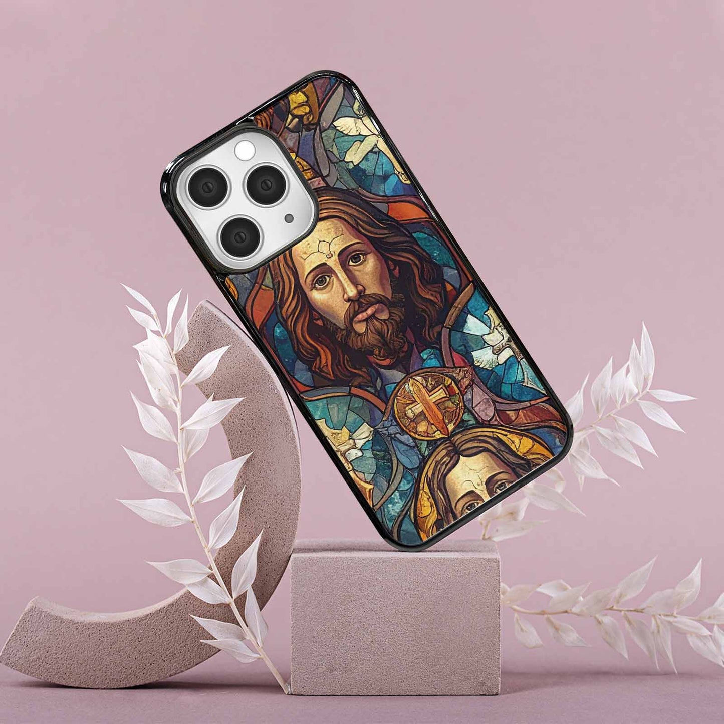 iPhone 15 Pro Max Case — Jesus Face Small Cross And Faith, Custom Print Case Cover