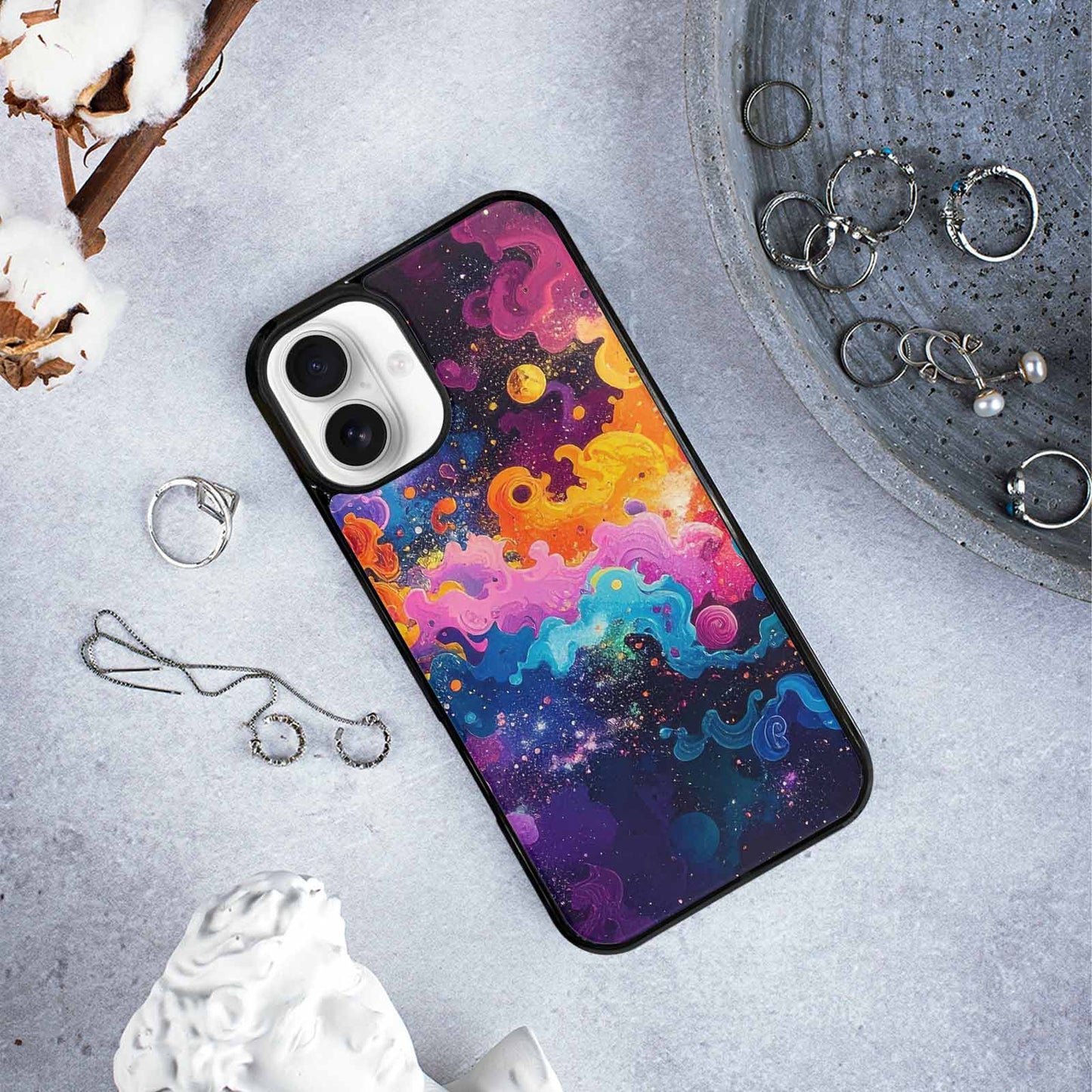 iPhone 16 Plus Case — Cosmic Creature And Object Mashup Pattern, Custom Art Phone Cover