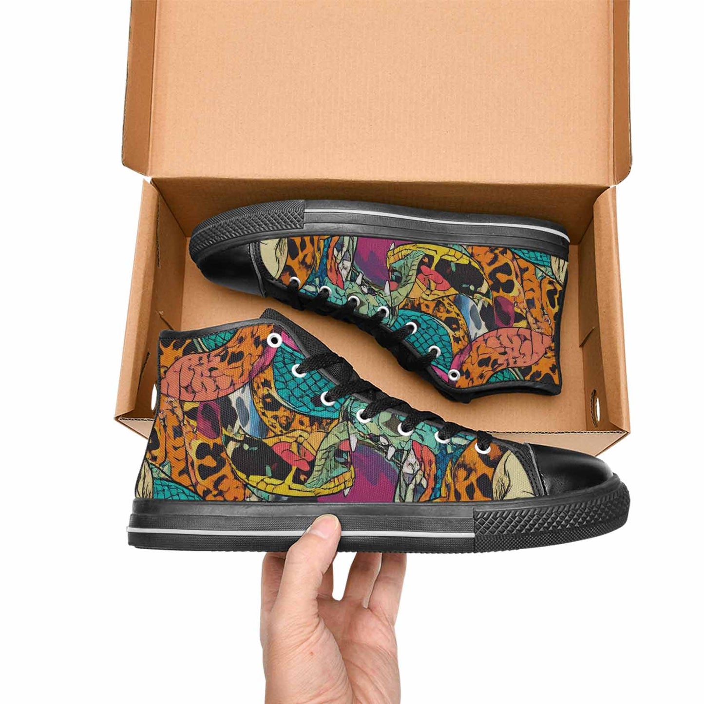 WOMEN'S Snake Print Skull High Top Canvas Dark Academia Custom Sneakers