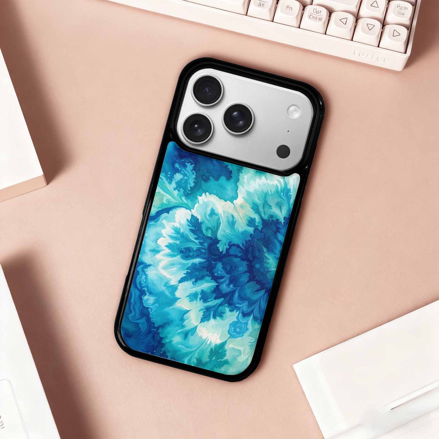 iPhone 17 Pro Case — Tie Dye Ocean Blues Blended Tie, Custom Phone Case