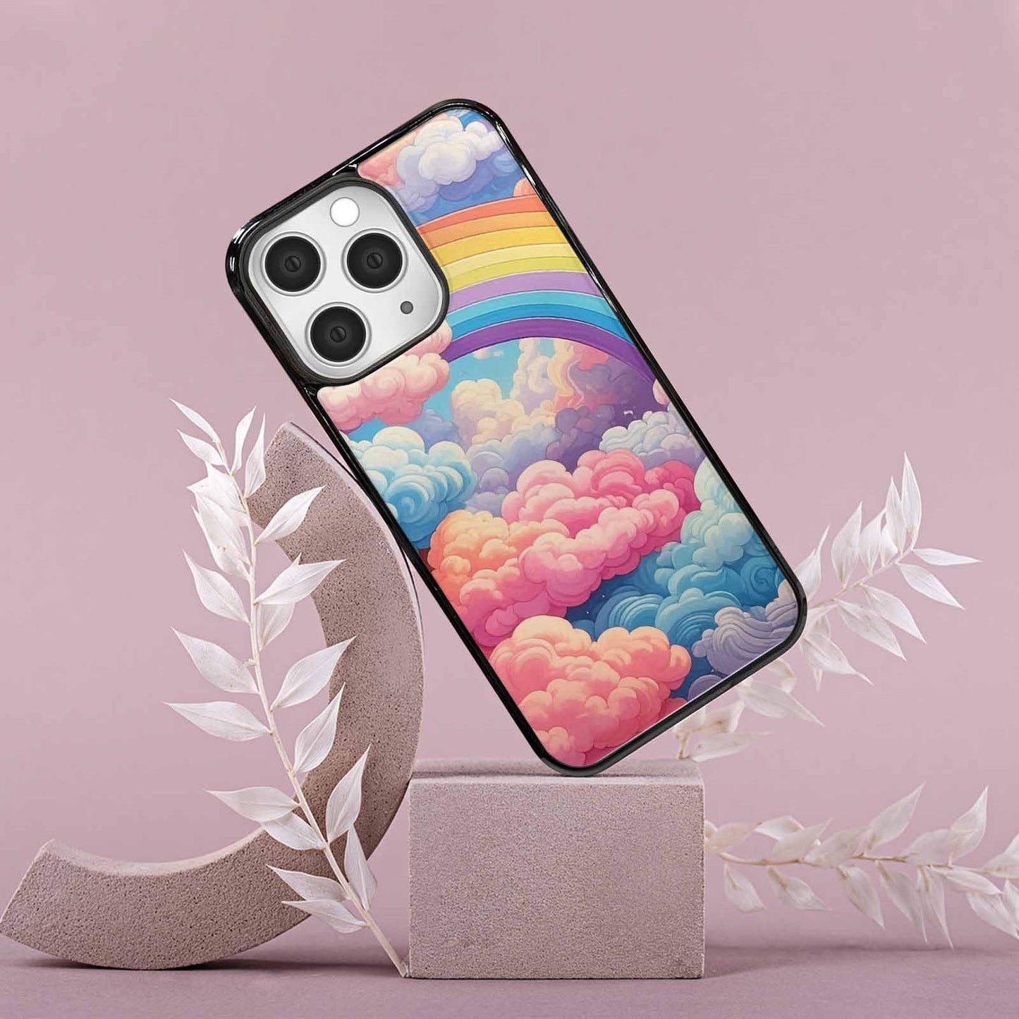 iPhone 15 Pro Max Case — Cloud And Rainbow Burst Pattern Hundreds, Personalized Phone Case