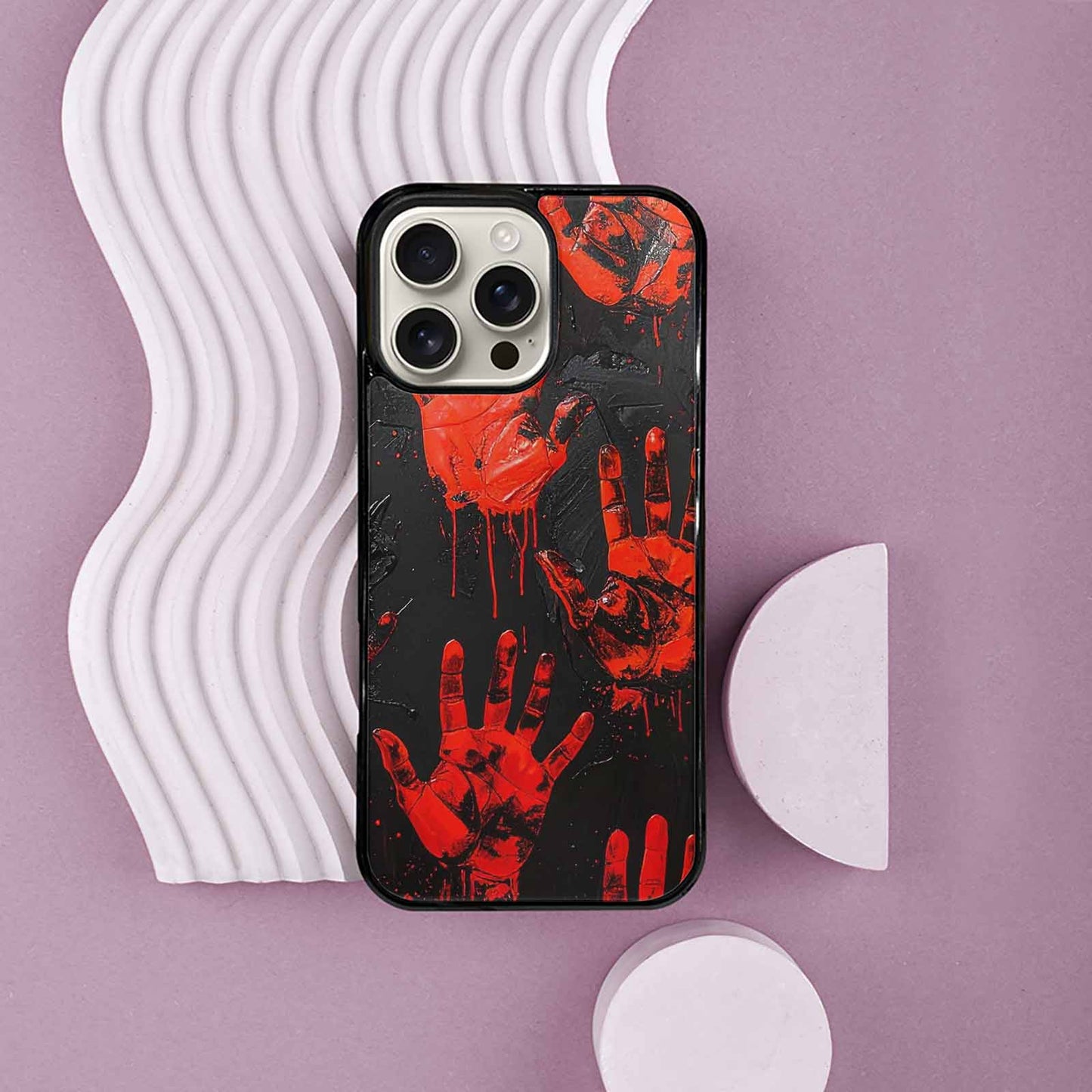 iPhone 16 Pro Max Case — Splatter Paint Art Hand Prints Black, Custom Print Case Cover