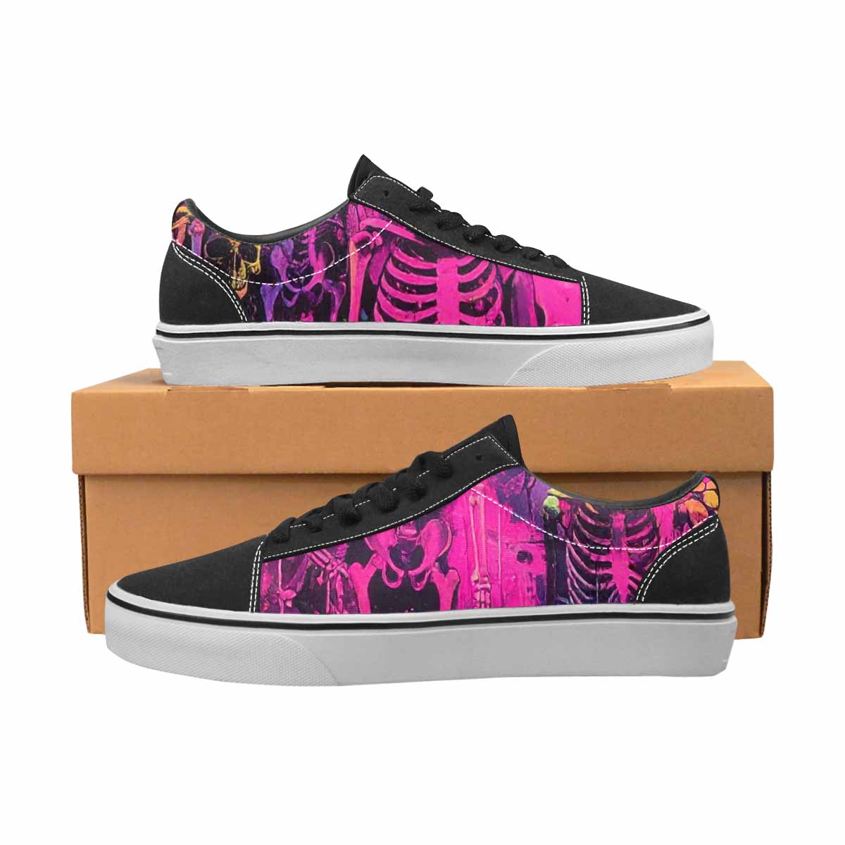WOMEN'S Skeletons Neon Pink Lace-Up Canvas Dark Academia Custom Sneakers