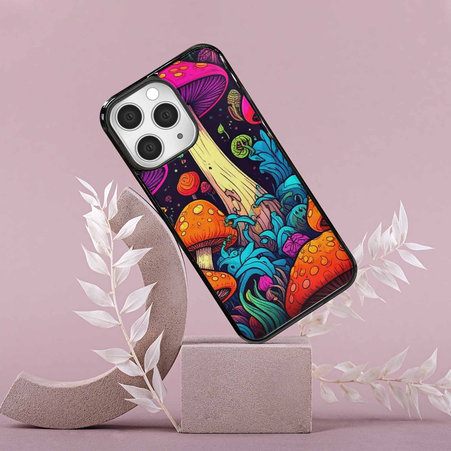 iPhone 15 Pro Max Case — Psychedelic Mushroom Cartoon Pattern, Custom Made Phone Cover